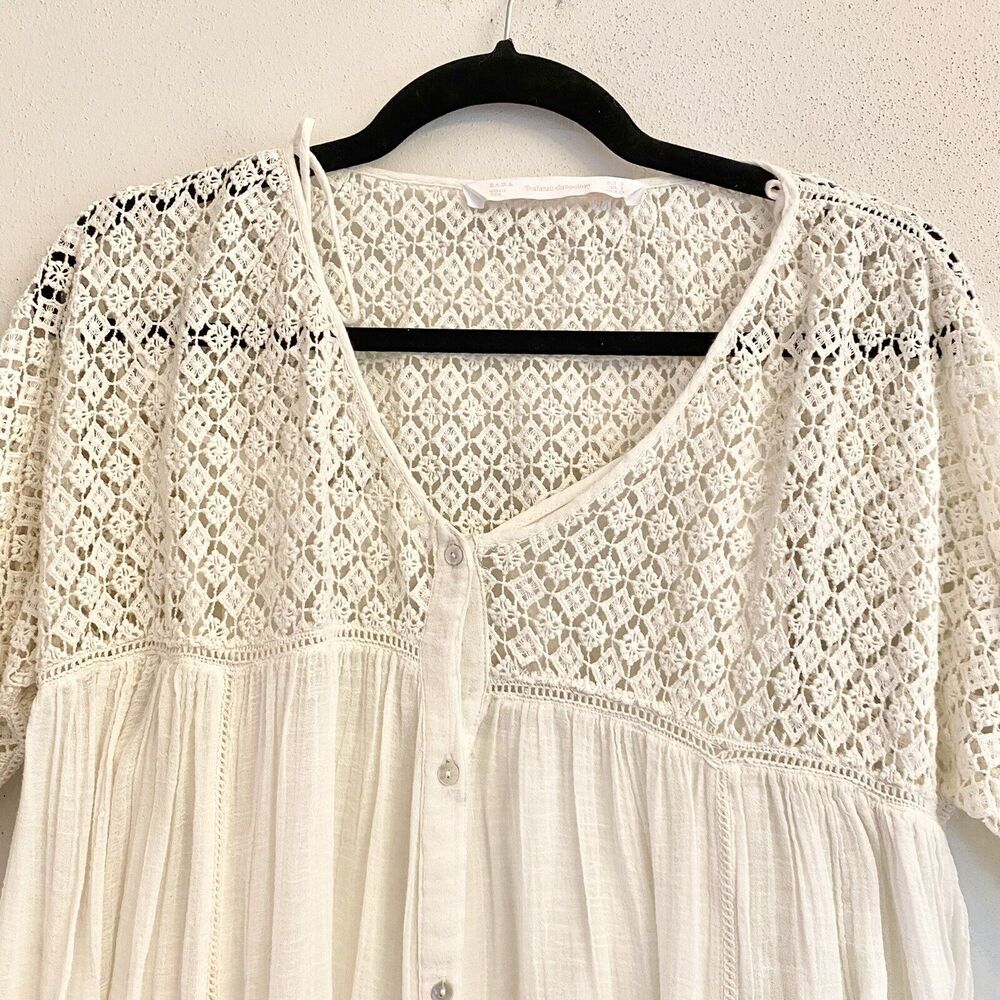 Zara Trafaluc Collection Women's Ivory Button Down Lace Blouse Size 8- Two Piece - Picture 3 of 9
